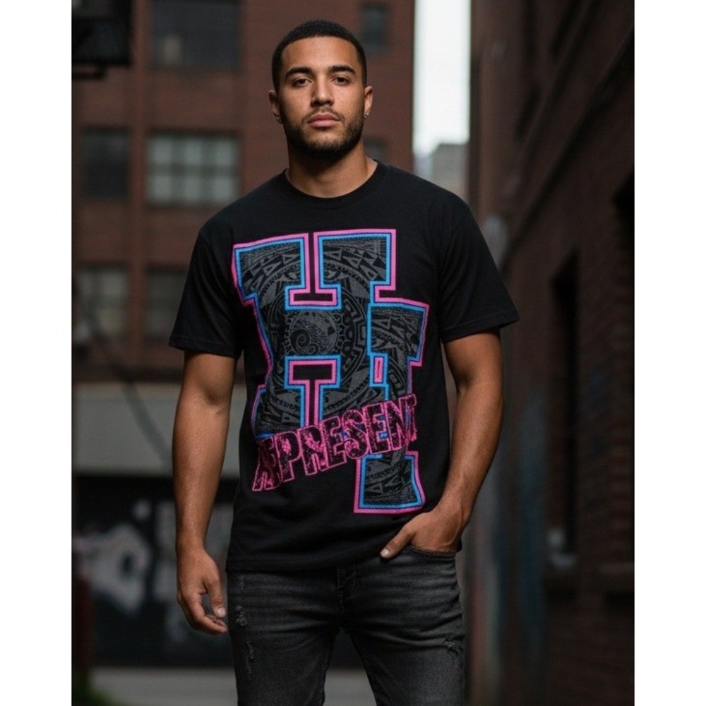 SHAKA ACTIVE Graphic T Shirt Black Men's Hi Represent Design‎ Size L Streetwear